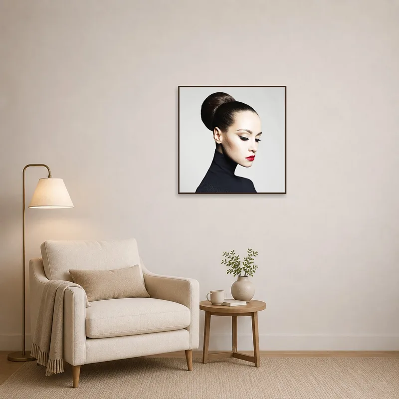 Elegant portrait with red lips accentuates the reading-corner.