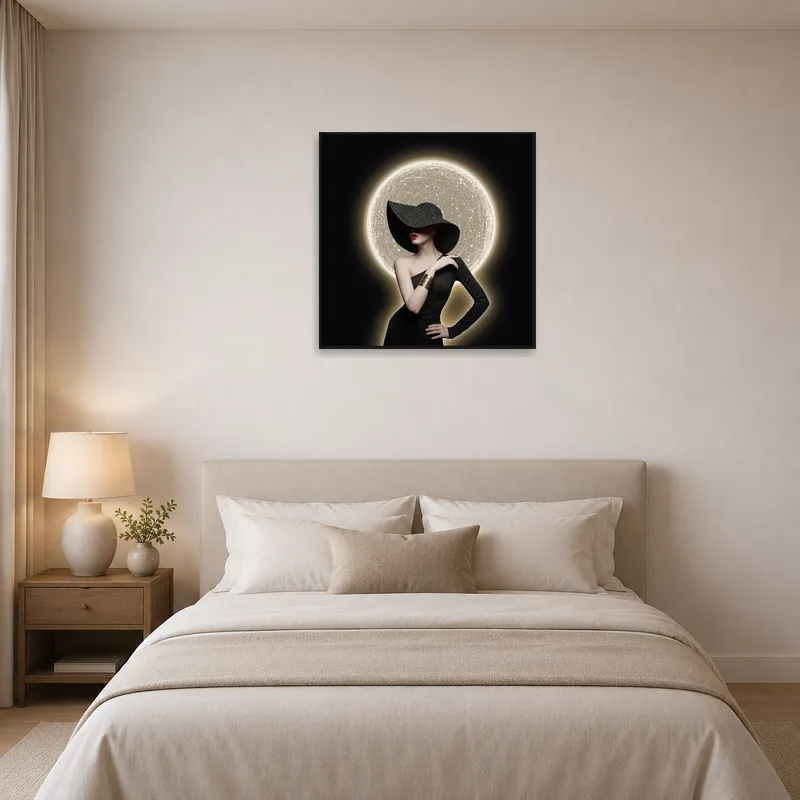 Elegant silhouette brings calm to a serene bedroom setting.