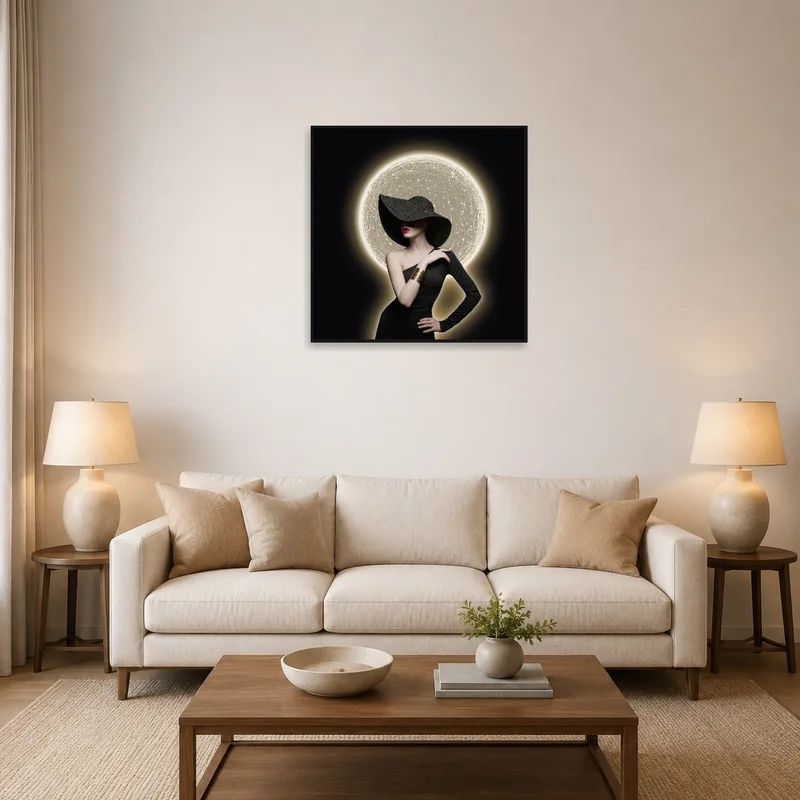 Elegant silhouette art above a modern sofa in a cozy living room.