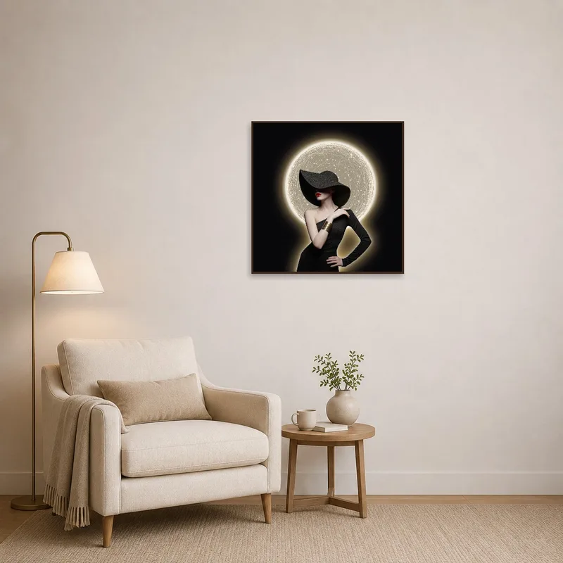 Silhouette artwork enriching a quiet reading corner with soft lighting.