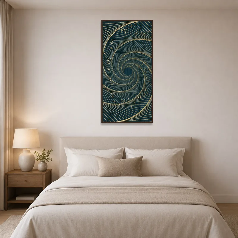 Elegant spiral design bringing sophistication to a bedroom wall.
