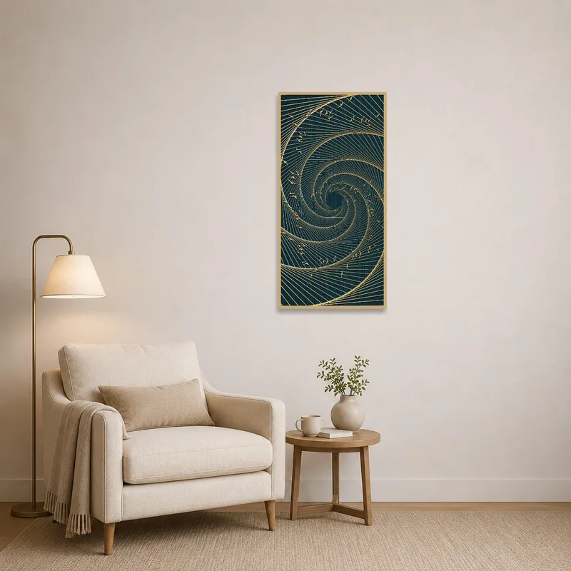 Elegant geometric spiral creating a focal point in a reading corner.