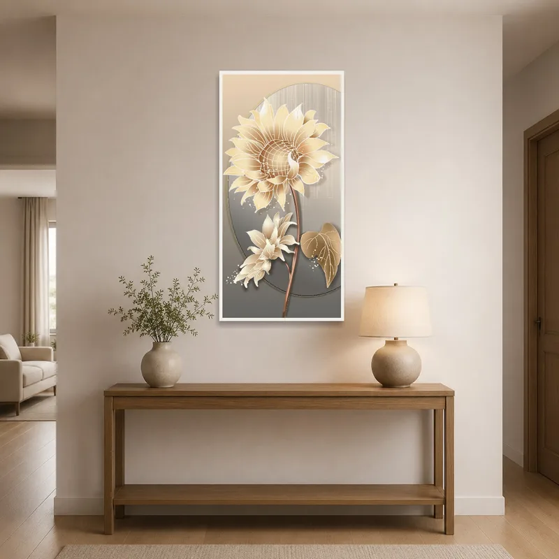 Sunflower illustration adding charm to the entrance hall.