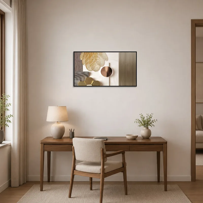 Sophisticated geometric art displayed in a contemporary home office.