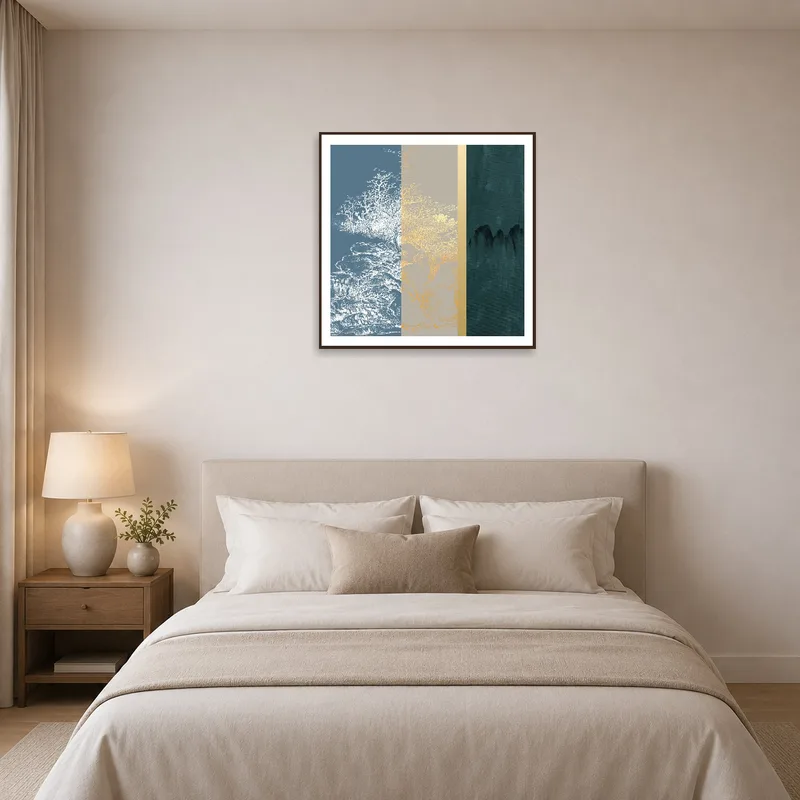 Nature illustrations bring a calming vibe to the bedroom decor.
