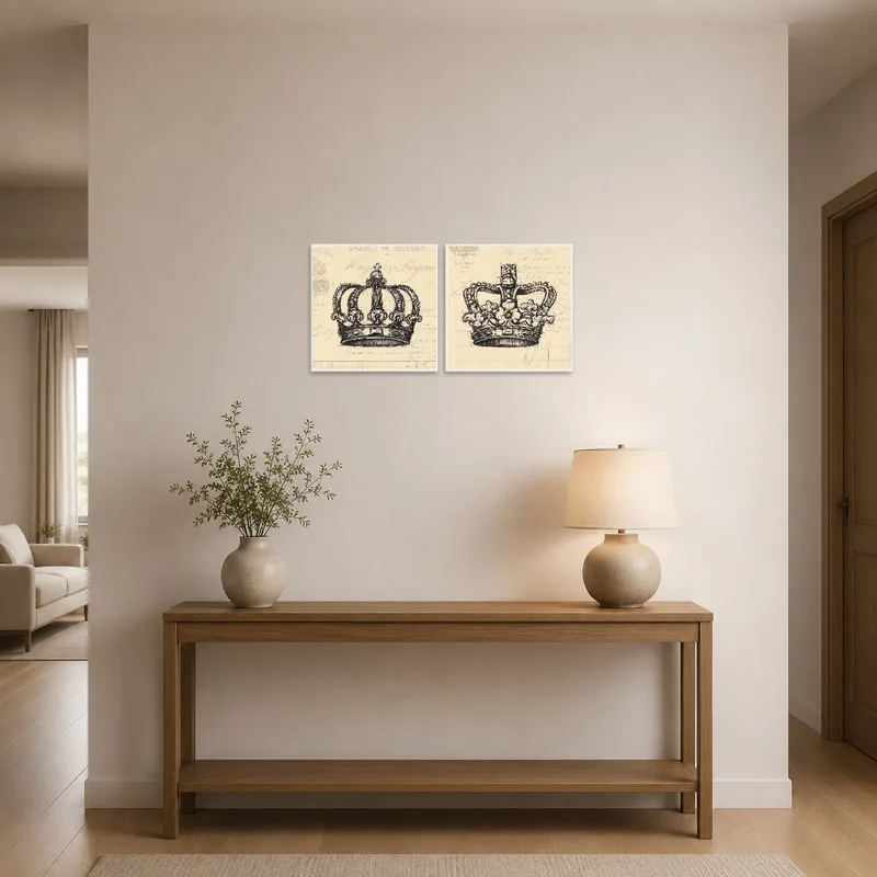 Crown sketch set welcoming guests in an elegant entrance hall.