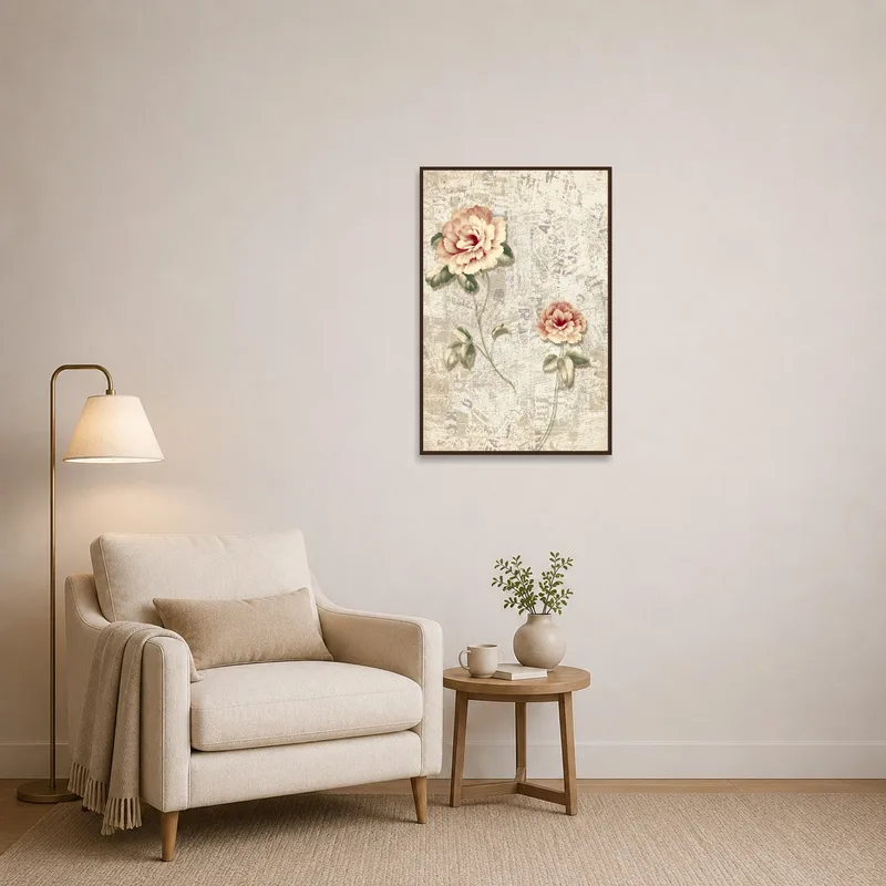 Vintage floral print offers inspiration in a cozy reading corner.