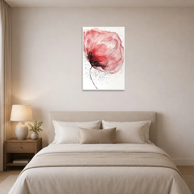 Floral artwork bringing a soothing presence to a bedroom wall.