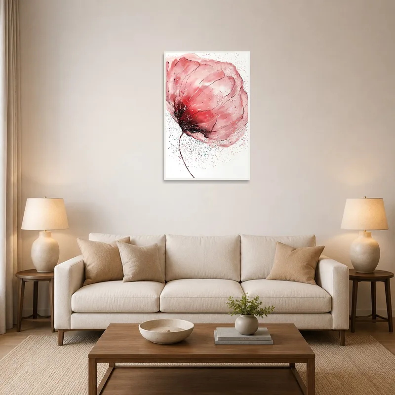 Watercolor blossom art enhancing a sophisticated living room ambiance.