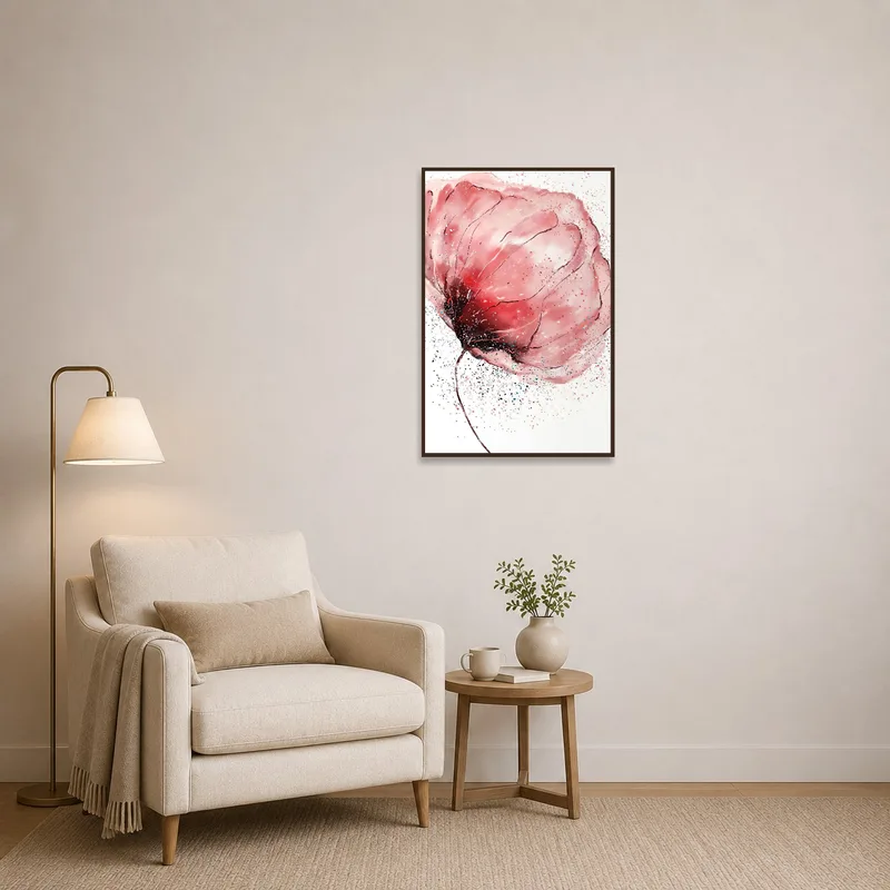 Serene blossom art creating tranquility in a cozy reading corner.