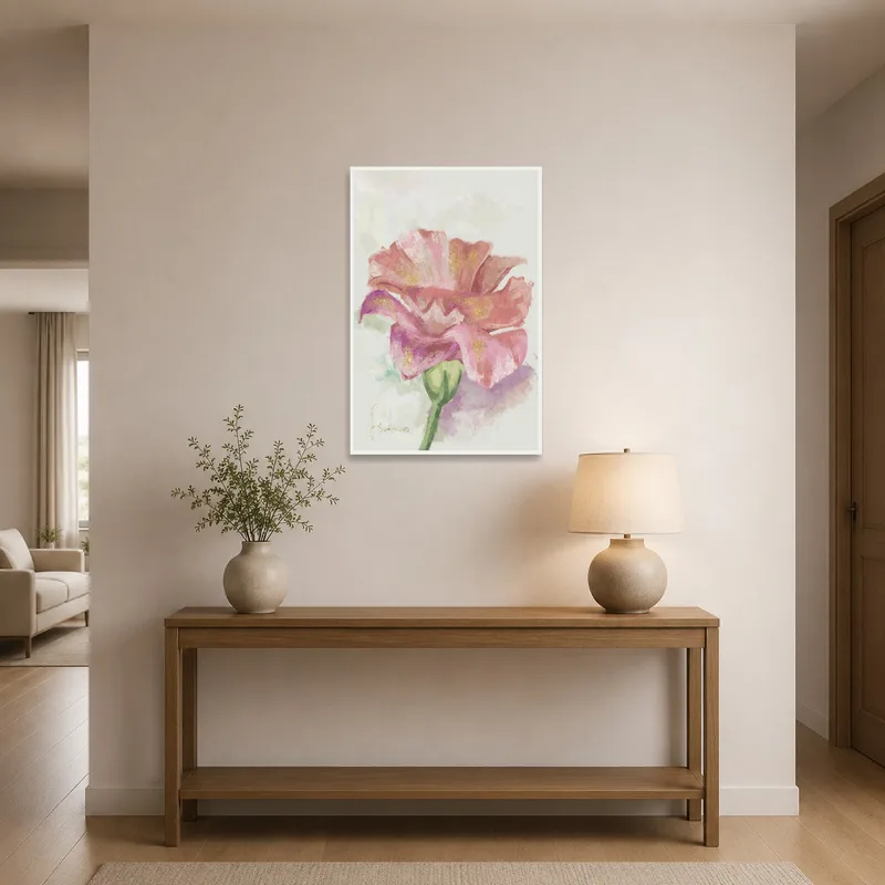 Entrance hall showcasing watercolor flower art print enhancing the space.
