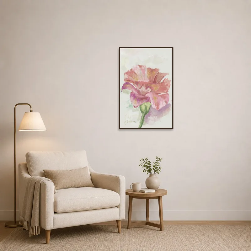 Reading corner accented by the elegant watercolor flower art print.