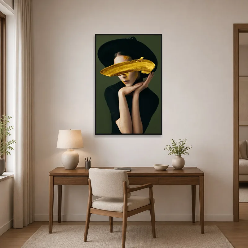Elegant abstract portrait enhances the professional vibe of a home office.