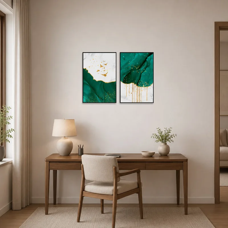 Emerald Essence Duo with Gold Accents in a chic home office bringing a touch of luxury.