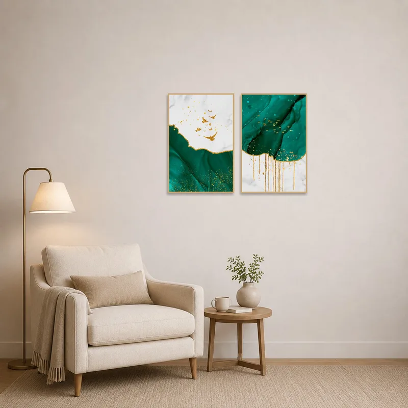 Emerald Essence Duo with Gold Accents in a cozy reading corner, adding elegance to the space.