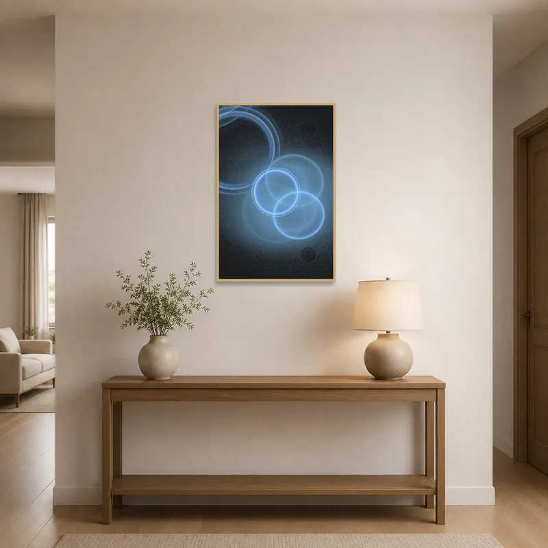 Captivating blue circle design welcoming guests in an entrance hall.