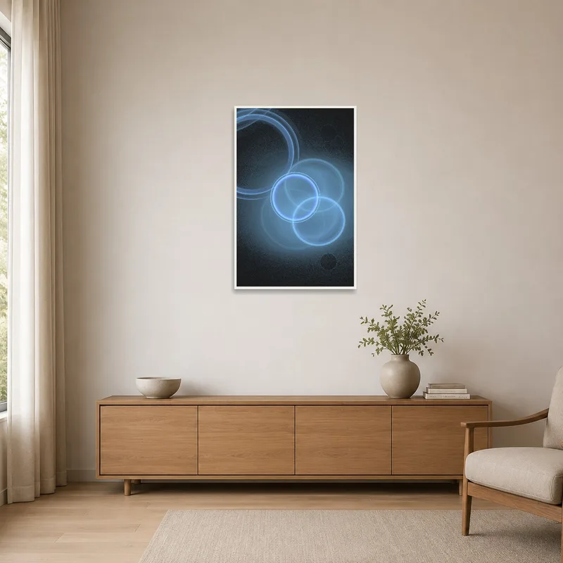 Intricate blue circles highlighted in a minimalist space with neutral tones.