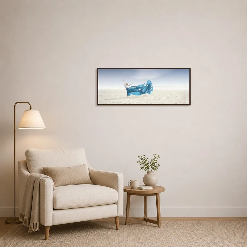 Ethereal dancer artwork provides inspiration in a cozy reading corner.