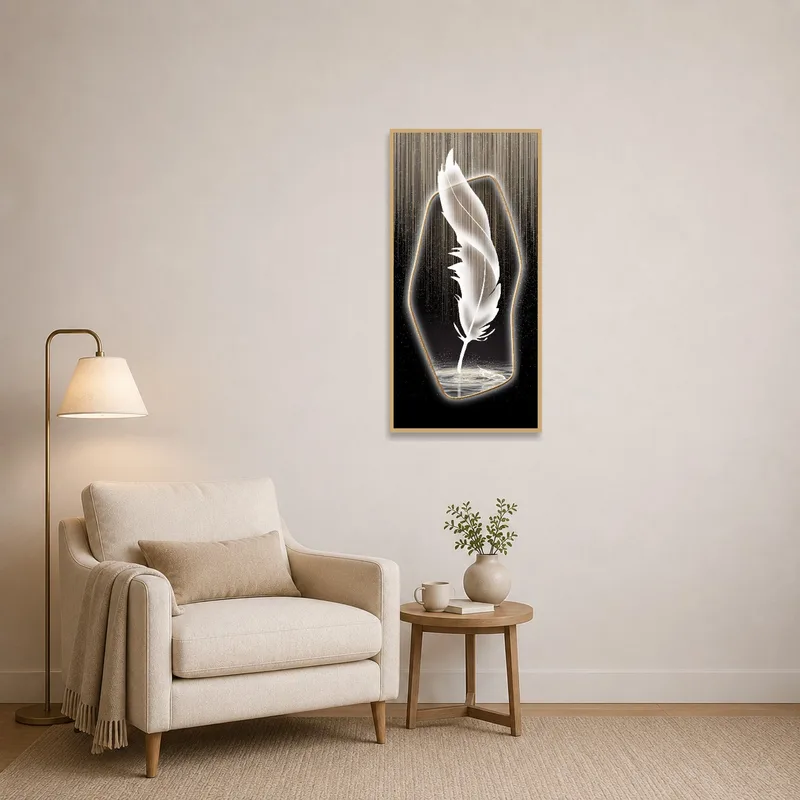 Ethereal Feather piece brings a peaceful cosmic ambiance to a reading corner.