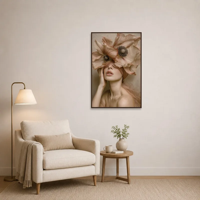Portrait with floral headpiece adds charm to the reading corner.