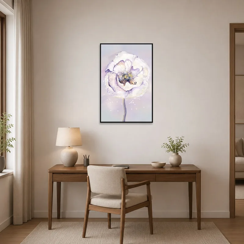Floral watercolor in pastel tones energizes the home office.
