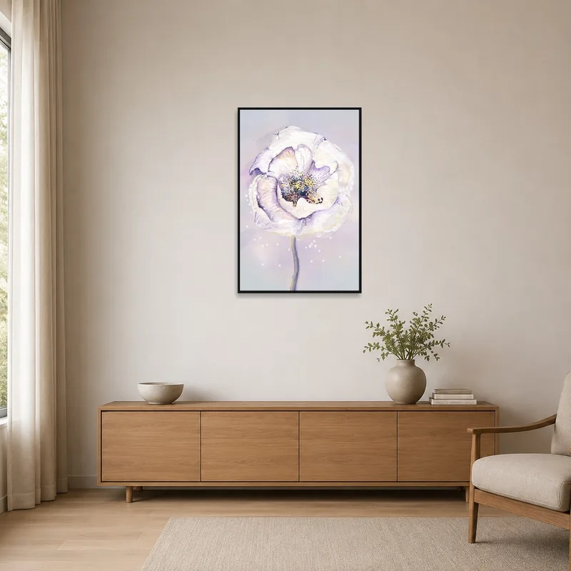 Subtle floral watercolor enhances a minimalist room's ambiance.