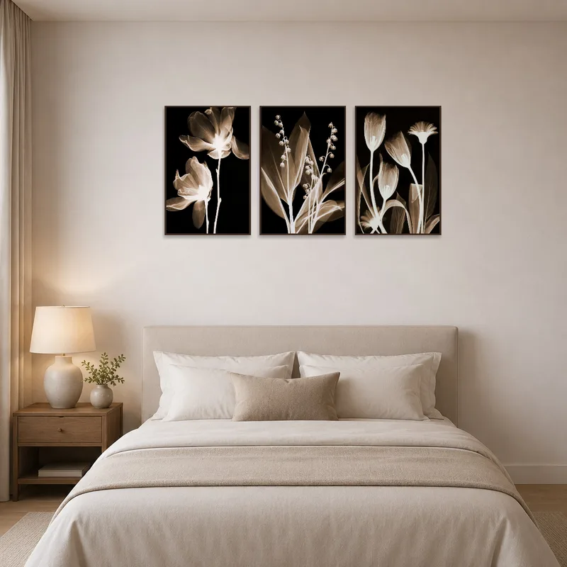 Delicate floral prints enhance the ambiance of a tranquil bedroom.