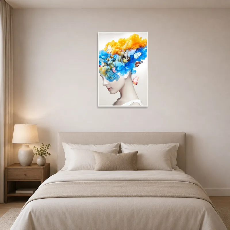 Colors and butterflies bring life to the bedroom wall.