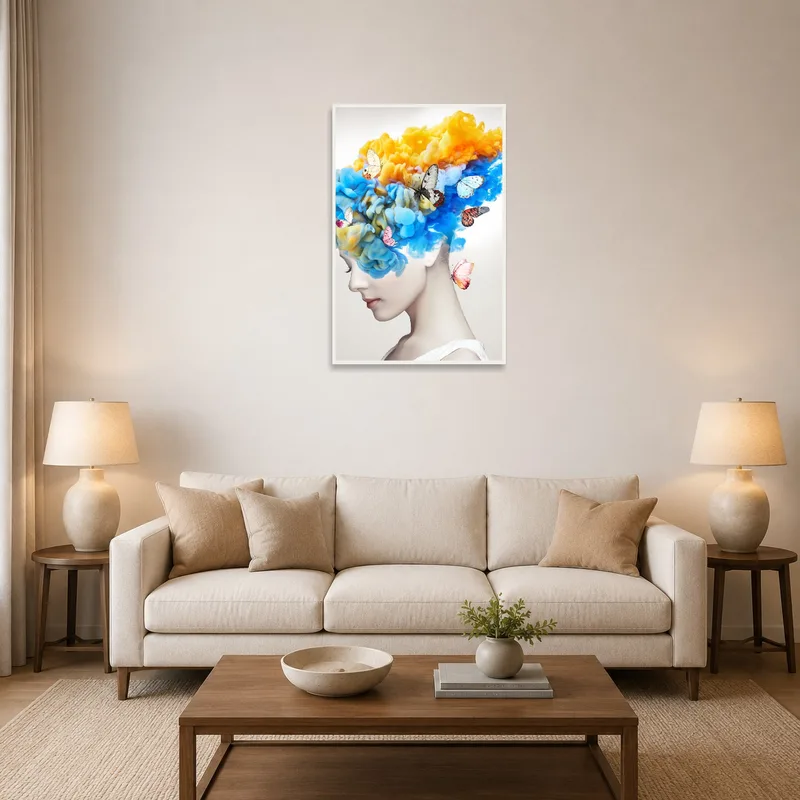 A splash of colors and butterflies on the living room wall.