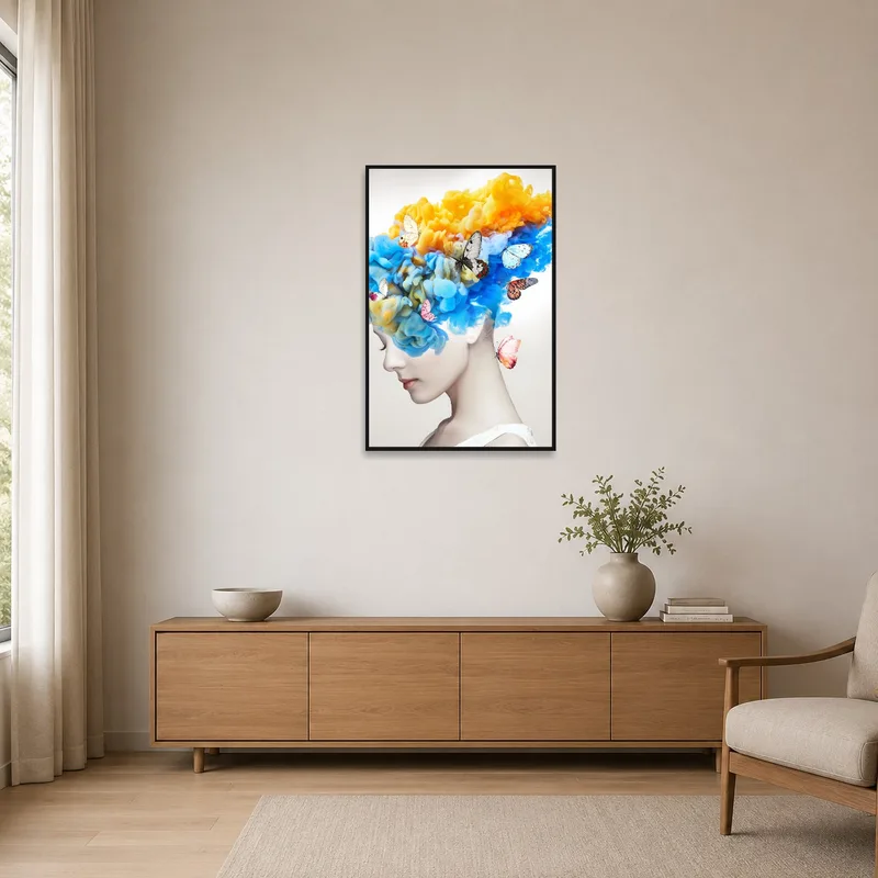 Butterflies and vibrant colors add to the minimalist aesthetic.