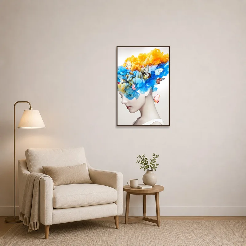 A vivid blend of colors and butterflies by the reading nook.