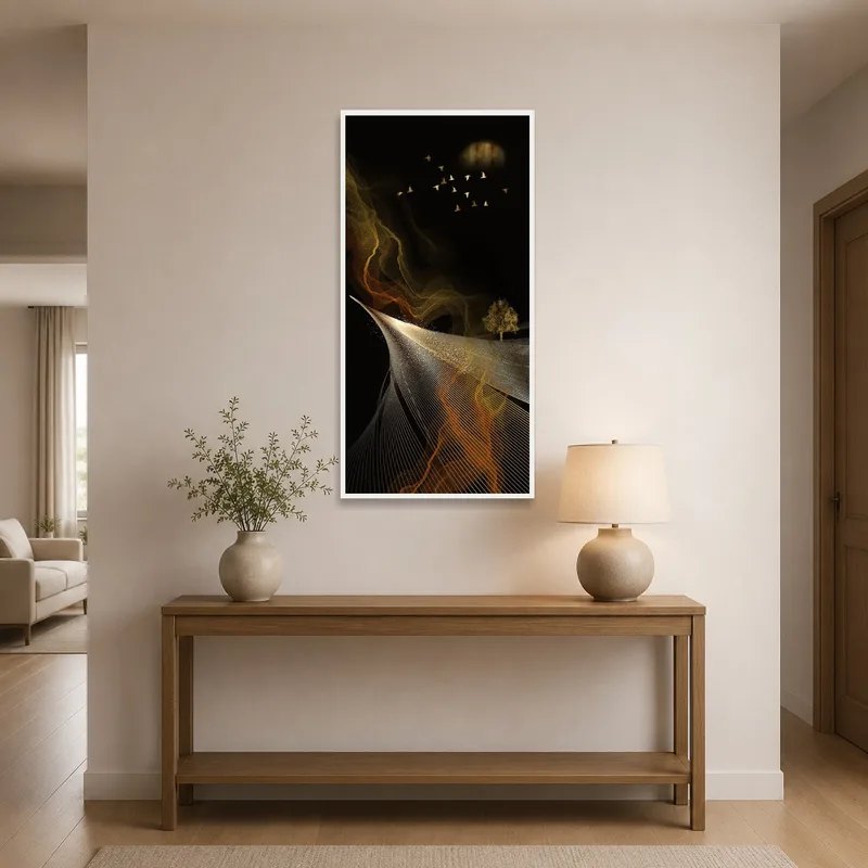 Ethereal landscape with abstract waves in an entrance hall.