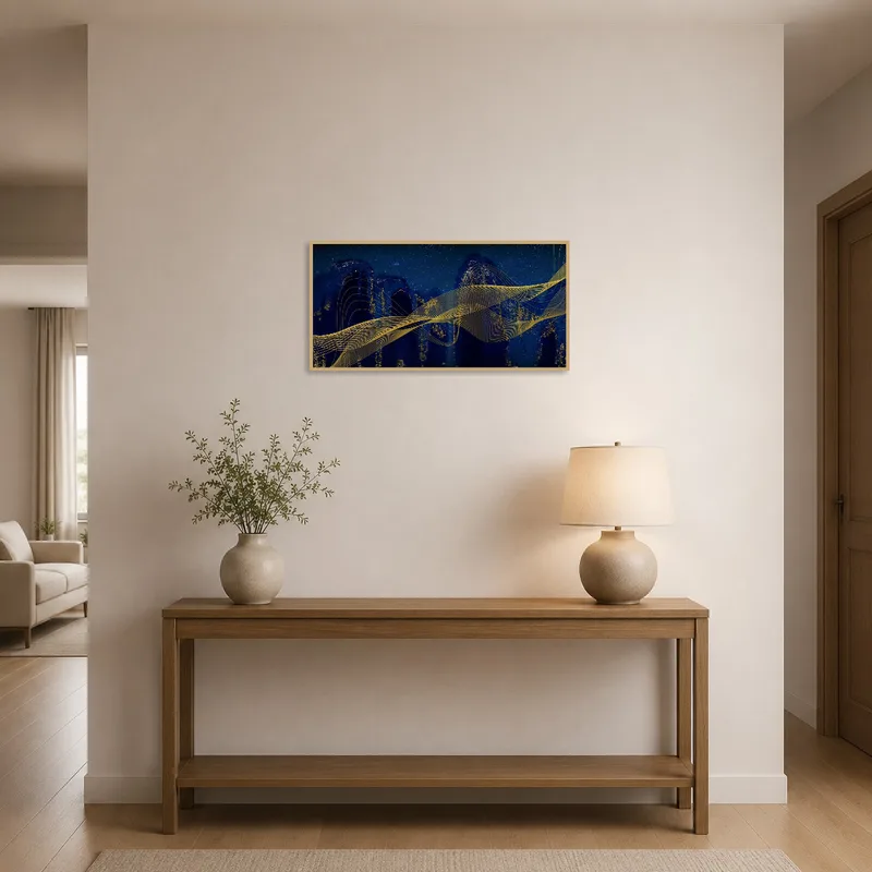 Ethereal Night Sky with Golden Waves captivates as you enter the hall.