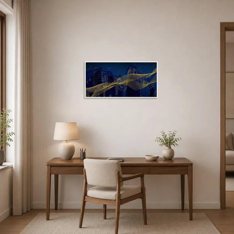 A touch of elegance in a home office with Ethereal Night Sky's golden hues.