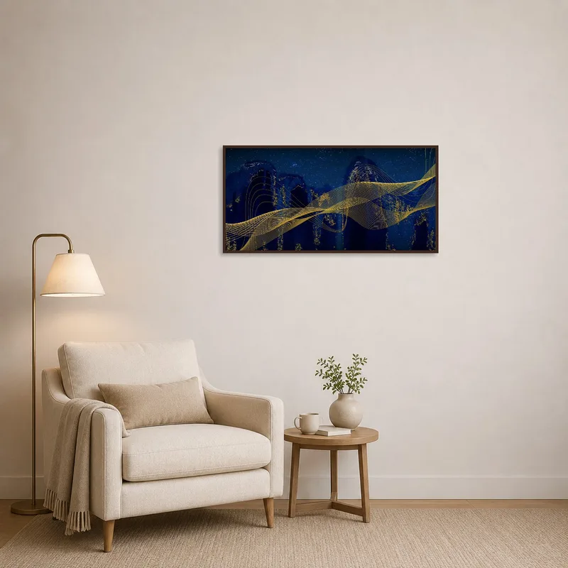 Peaceful ambiance in a reading corner with the Ethereal Night Sky's golden hues.
