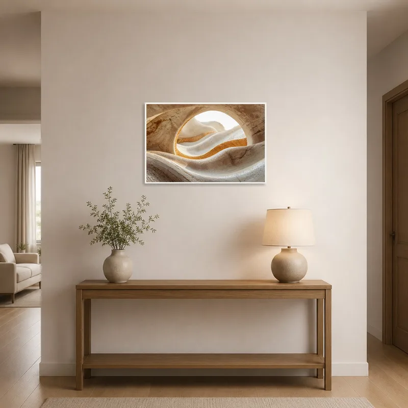 Sandstone formations print adding warmth to an entrance hall.
