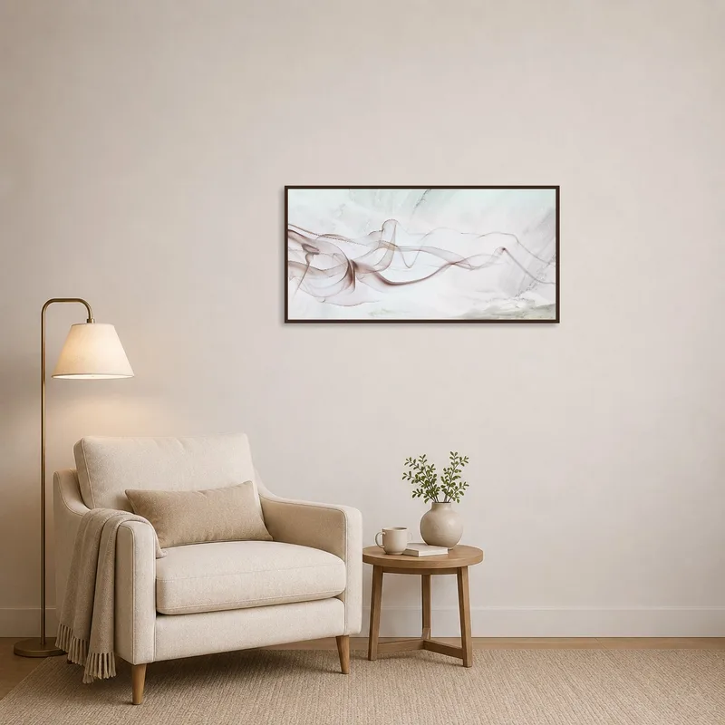 Calming smoke wave art enhances the coziness of a reading corner.