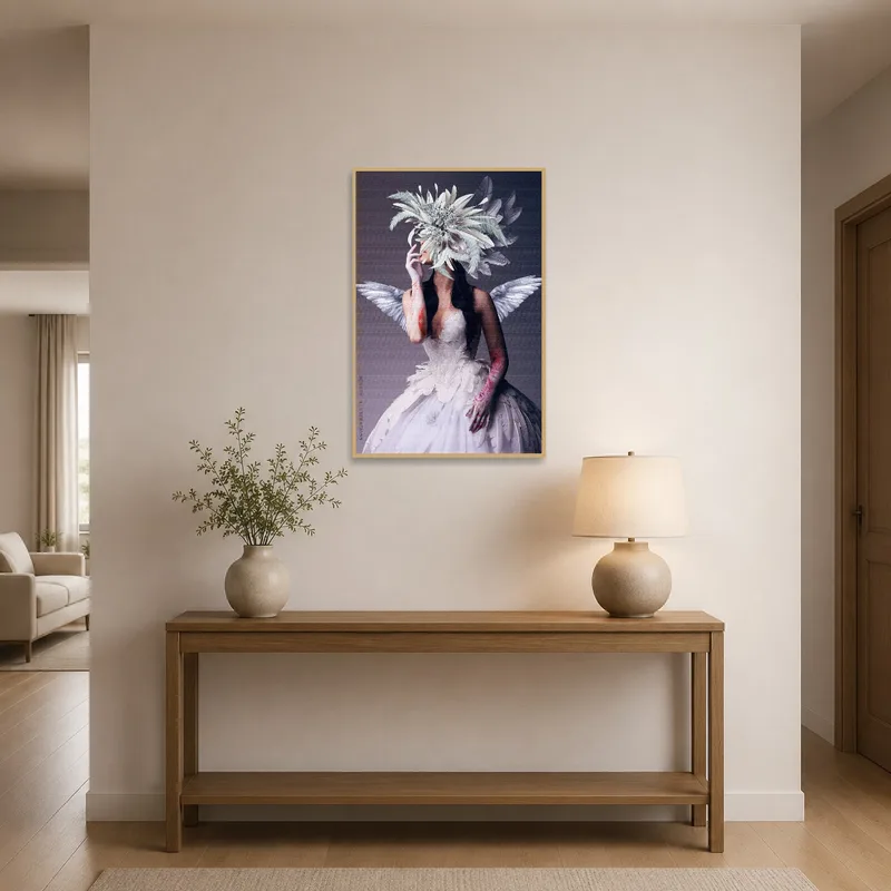 Ethereal figure art welcoming visitors in the entrance hall.