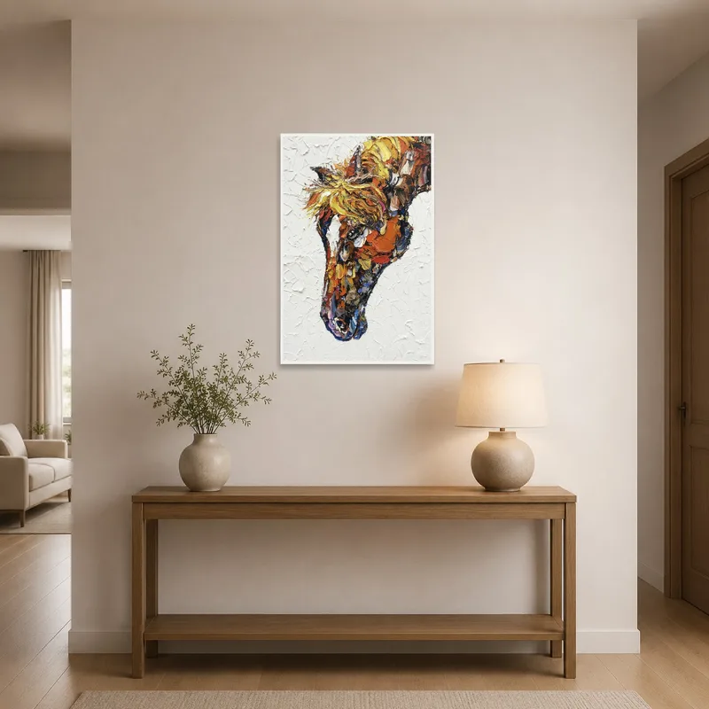 A horse portrait greets visitors in the entrance hall.