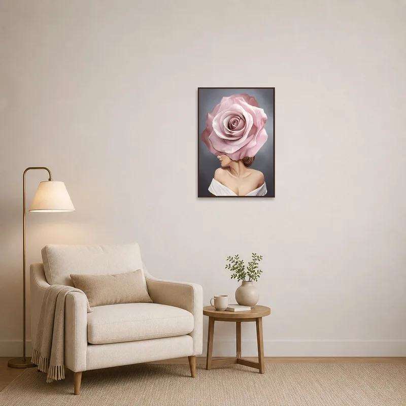 In the reading corner, the floral portrait fosters a serene environment.
