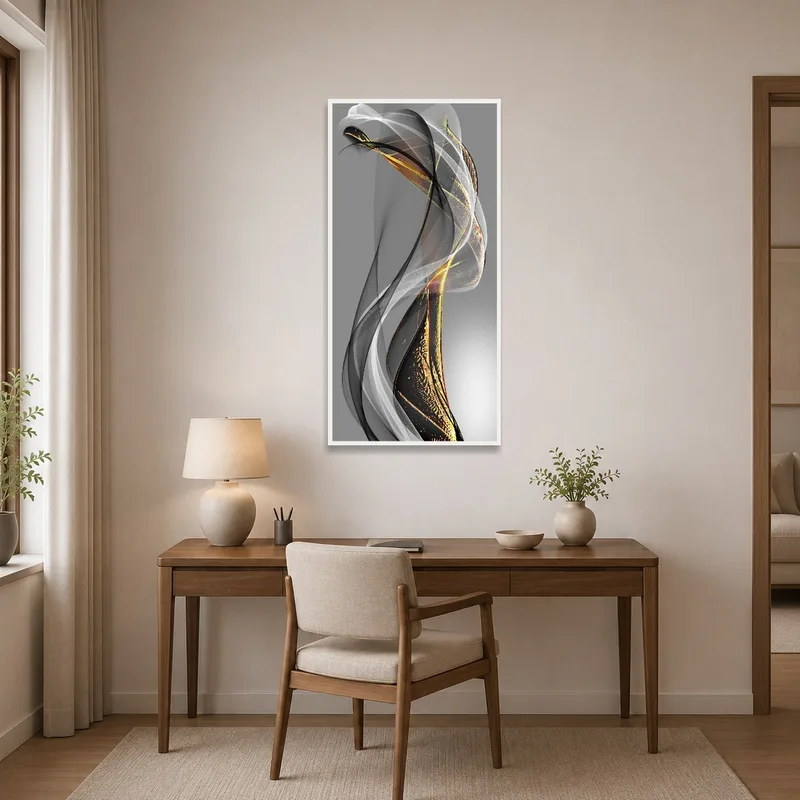 Inspiring art print enhancing a creative home office space.