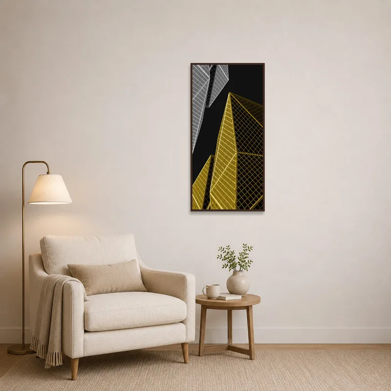A reading corner adorned with urban architecture geometric design art.