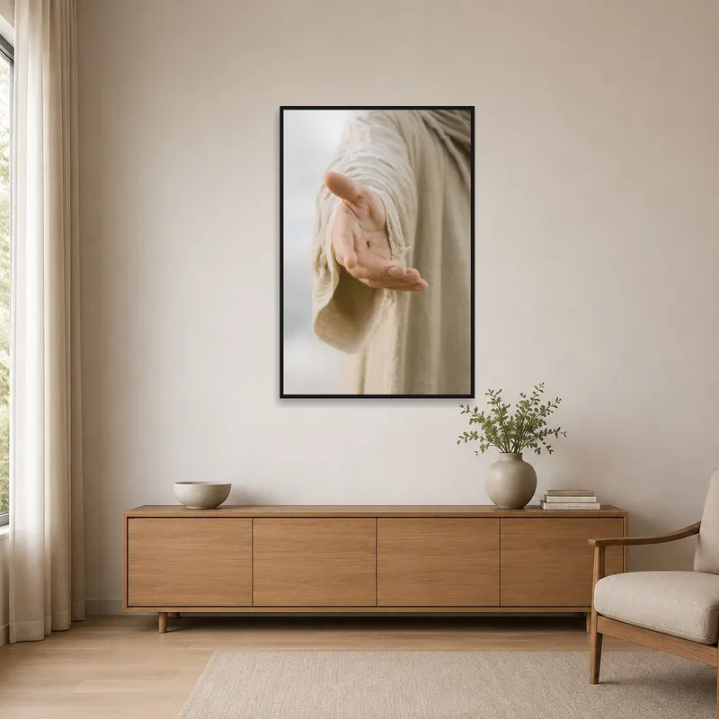 Hand gesture art adds subtle elegance to a minimalist white wall.
