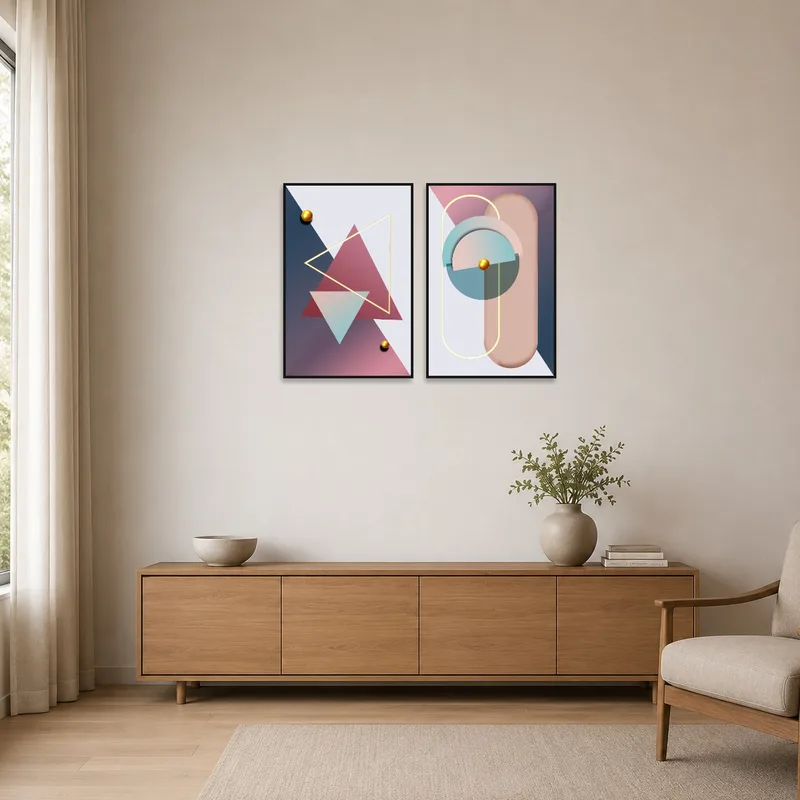 Bold color abstract art enhances a minimalist room with clean lines.