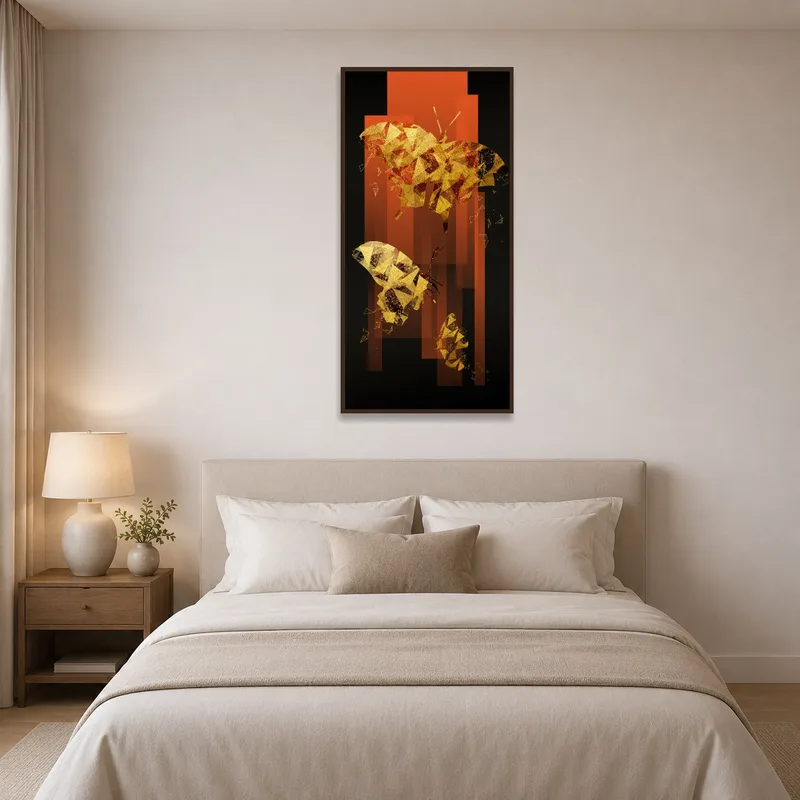 Colorful butterfly motifs enhancing the ambiance above a bedroom headboard.