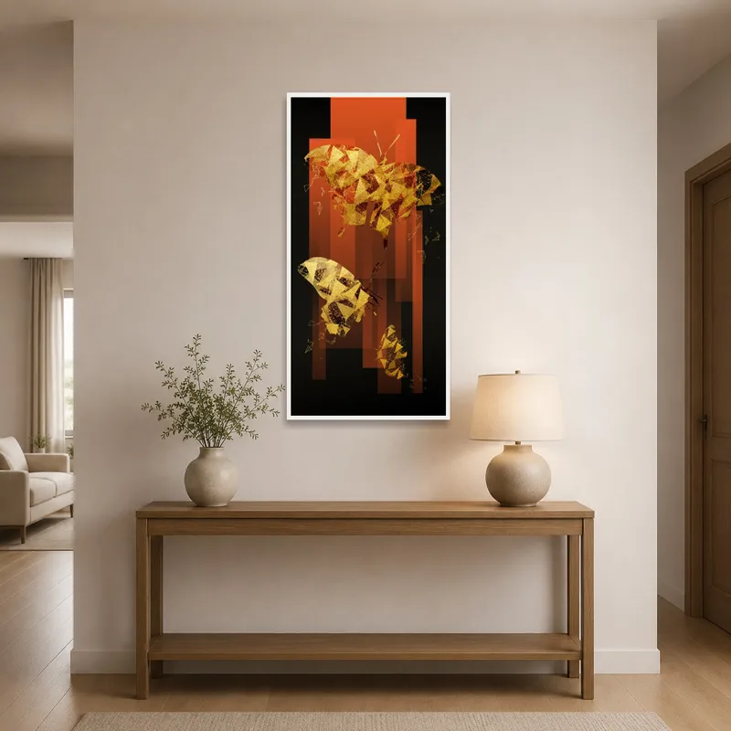 Captivating abstract butterfly art welcoming guests in an entrance hall.