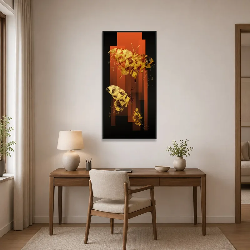 Abstract butterflies inspiring creativity in a modern home office environment.