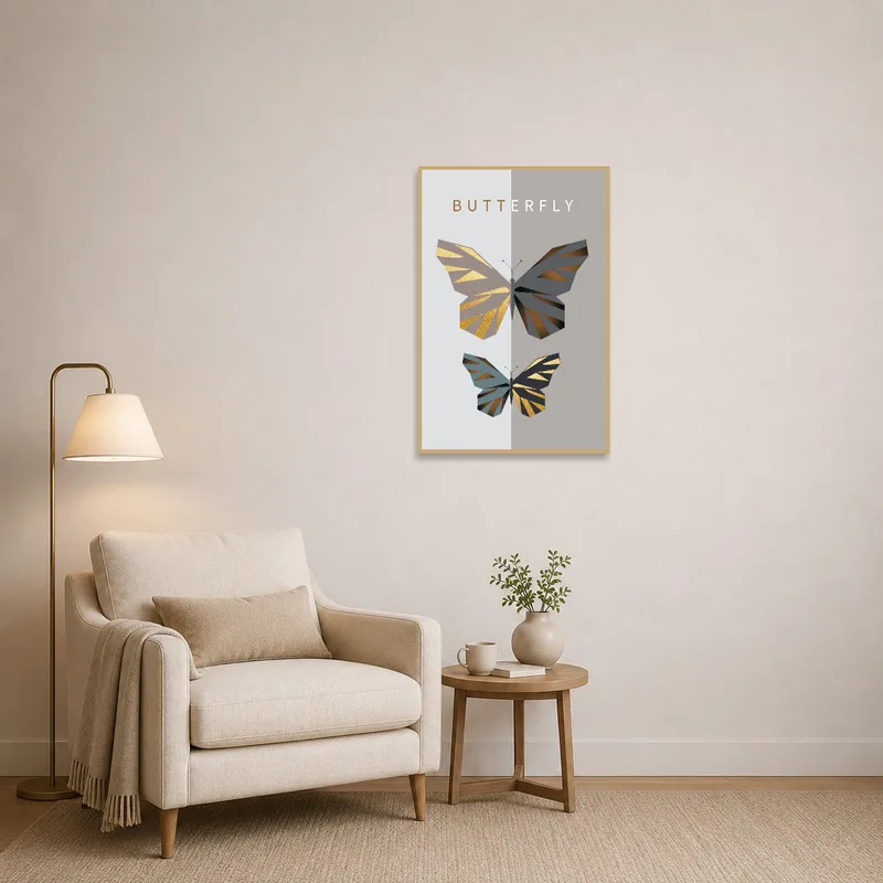 Butterfly elegance print brings color to a cozy reading corner.