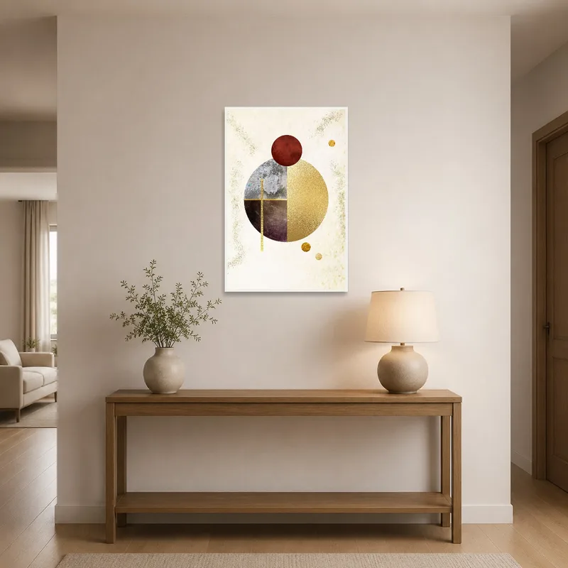 Geometric Elegance art welcoming guests in a chic entrance hall.