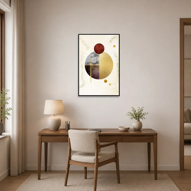 Geometric Elegance art providing a creative touch in a home office.